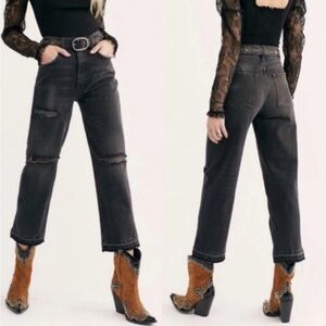 We the Free People Lita Crop Straight Leg Jean Black Distressed Women’s Size 27